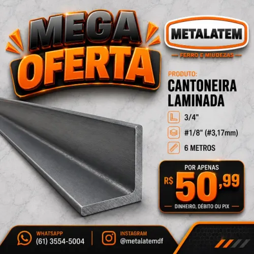 Cantoneira laminada 3/4" #1/8" (#3,17mm) 6 metros