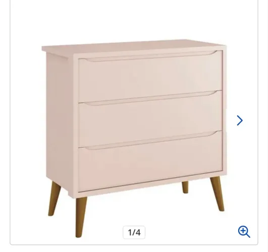 Cômoda rosa com 3 gavetas