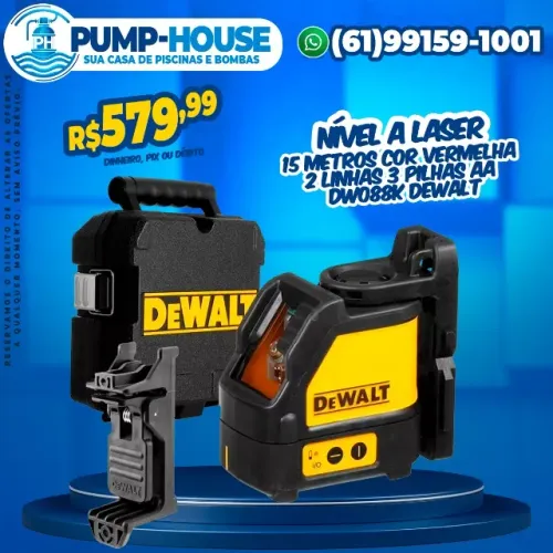 Nível a Laser 15 Metros Cor Vermelha 2 Linhas 3 Pilhas AA DW088K Dewalt