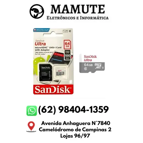 Cartão de Memória 64gb SanDisk Ultra microSdxc Uhs-I 80Mb/s com Adaptador
