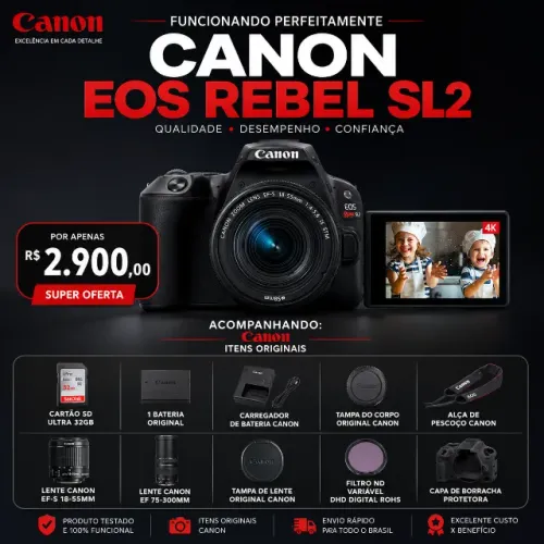 Canon EOS SL2 EF-S ORIGINAL com Nota Fiscal - Kit Completo!