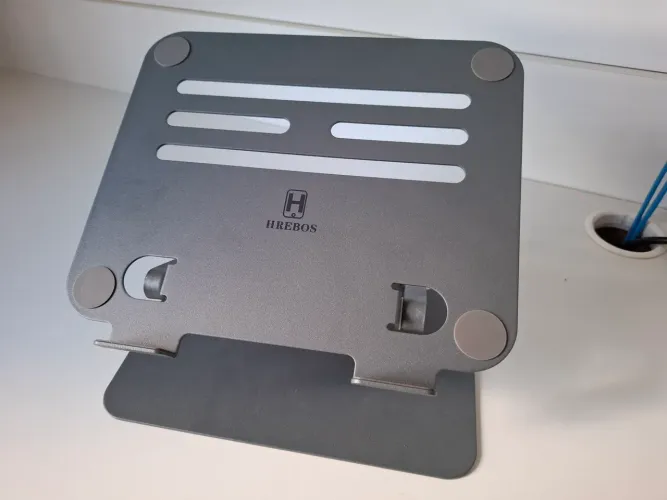 Suporte para Notebook HREBOS em Alumínio - Ajustável, Cinza