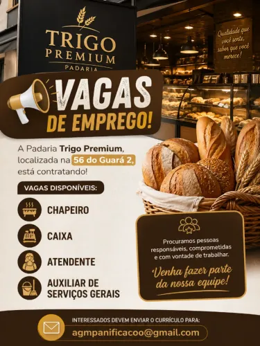 VAGAS DE EMPREGO - PADARIA TRIGO PREMIUM