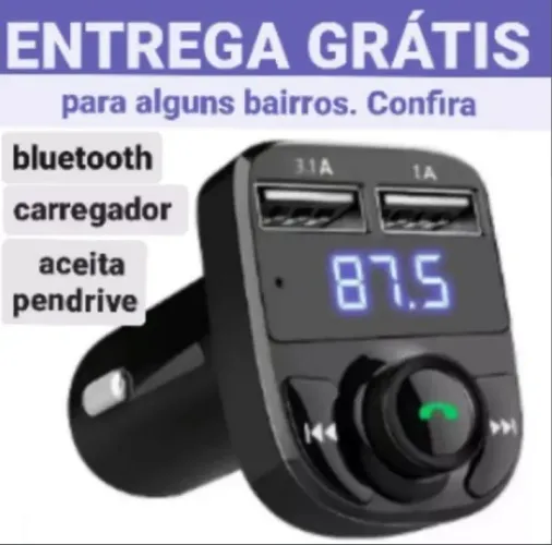 Adaptador bluetooth transmissor FM | veicular | função carregador USB | toca pendrive