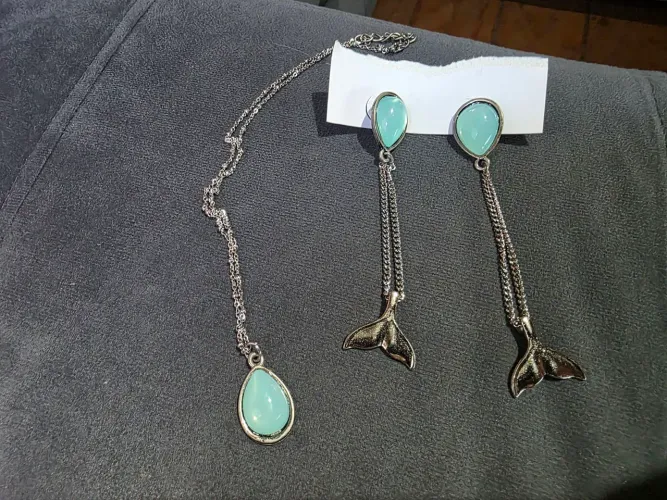 Conjunto Colar + Brinco Sereia Azul