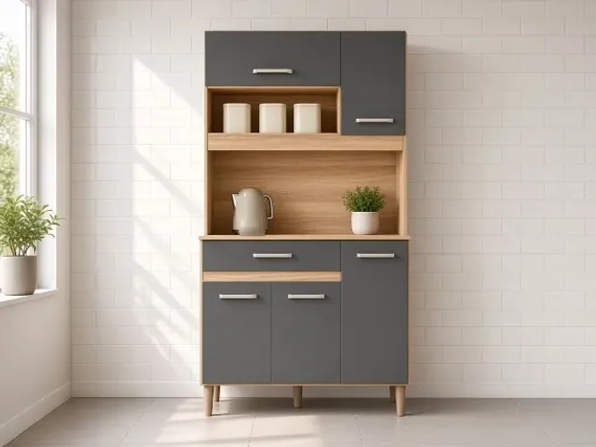 Kit Cozinha Magazin 90cm 5P 1G Freijó/Chumbo (NOVO A PRONTA ENTREGA)