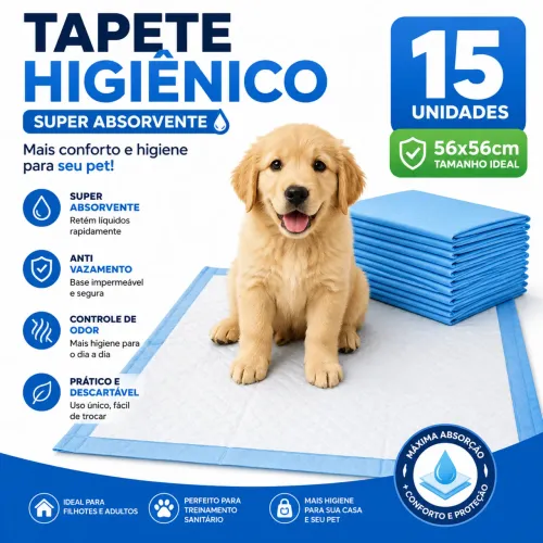 Tapete higiênico Pet 56 cm x56 cm kit com 15