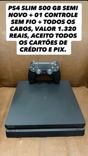 Ps4 slim 500 gb + 01 controle sem fio aceito cartão