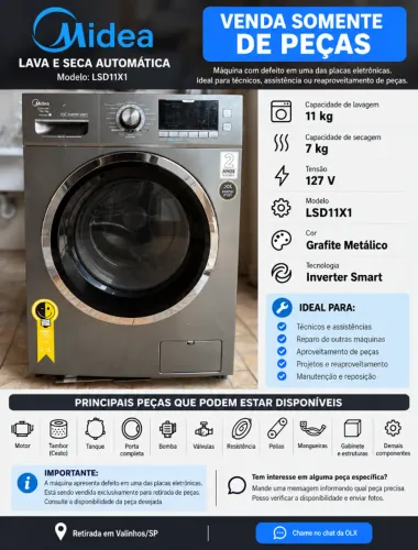 Peças Lava e Seca Midea 11kg LSD11X1 127V - Venda de Peças