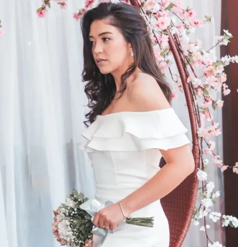 Vestido de noiva Ombro a ombro e fenda