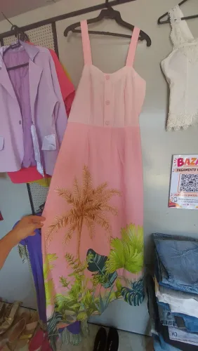 Vestido Rosa Longo Alça 