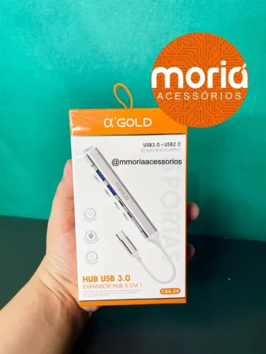 Hub USB 3.0 Expansor 5 em 1 Adaptador Multiportas Type-C Alta Velocidade Notebook Macbook 