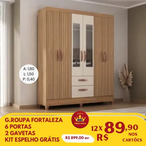 PROMOÇÃO URGENTE - Guarda-Roupa Roupeiro Fortaleza 6 PORTAS apenas 12x de R$89,90
