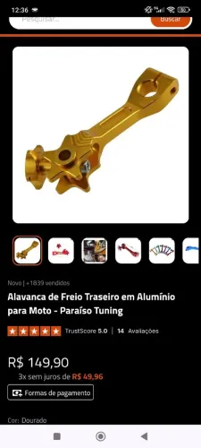 braço de freio traseiro esportivo moto dourado 
