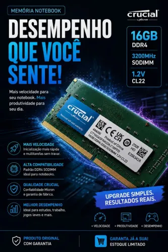 Memória Notebook Crucial 16GB DDR4 3200MHz SODIMM