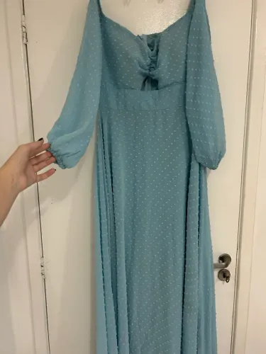 Vestido Longo Gutiban Azul Claro Manga Longa com Bojo - Excelente Estado
