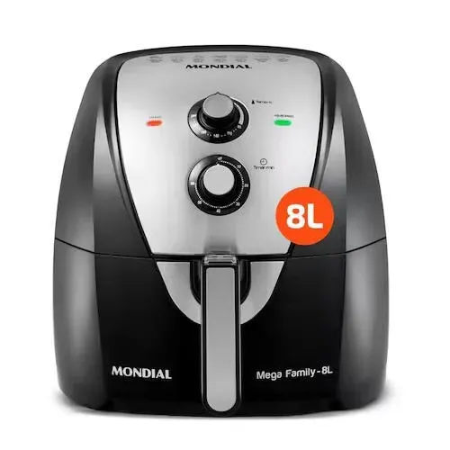 Fritadeira Elétrica Sem Óleo Air Fryer Mondial Mega Family AFN-80-BI 8L PretaInox - 110V