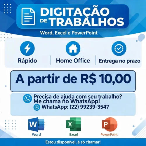 Digitação de Trabalhos - Word, Excel e PowerPoint - A partir de R$10