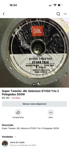 Super Tweeter Jbl Selenium St450 Trio 8 Ohms 300w Rms