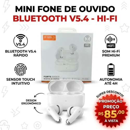 Mini Fone de Ouvido Bluetooth V5.4 com Sensor Touch, Hi-Fi Até 4h de Autonomia, Branco