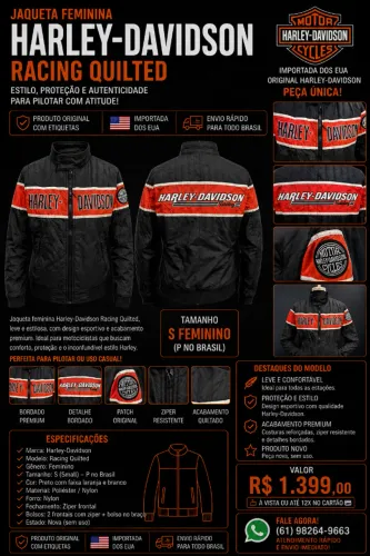 JAQUETA FEMININA HARLEY-DAVIDSON RACING ORIGINAL TAMANHO P