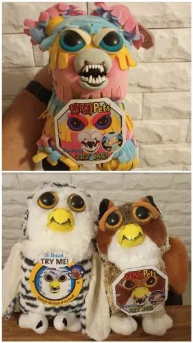 Kit pelúcias Feisty Pets Coruja da Terra + Coruja das Neves + Pinhata