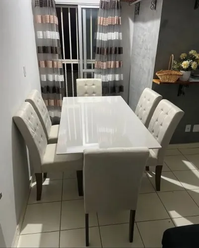 Mesa de Jantar 6 Cadeiras com Tampo de Vidro 1,80m (Novo) Entrega Grátis!