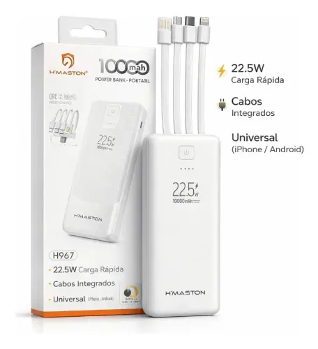 Carregador Portátil 10000mah 4 Cabos Turbo 22.5w H'maston H9