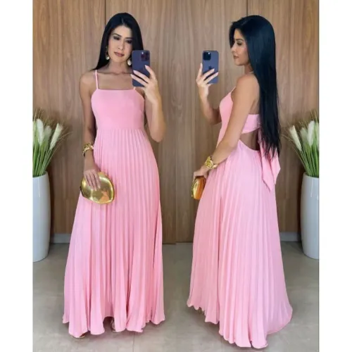 Vestido longo plissado