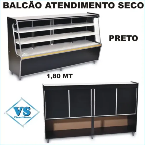 Balcão de Atendimento Seco 1,80 mts Cor Preto Padarias , Lojas de Bolos , Delicatessen