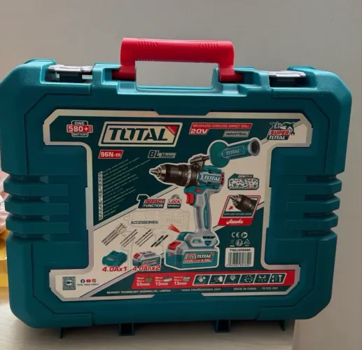 Furadeira/Parafusadeira de Impacto TOTAL 20V Brushless - Kit Completo - Nova