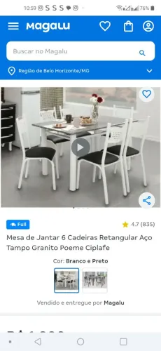 Mesa de granito com 6 cadeiras