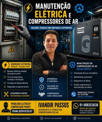 Serviços de eletricidade e manutenção em compressores de ar comprimido Atlas Copco