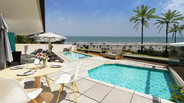 LANÇAMENTO Frente ao MAR com 2 dormitórios, 2 vagas, Sacada Gourmet, Lazer completo, Alto