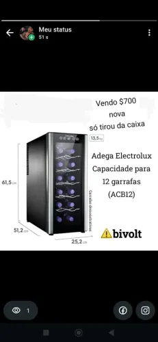 Vendo adega nova sem uso só tirou da caixa 