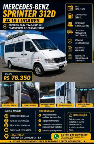 Mercedes-Benz Sprinter 312 Van Luxo 16lug. Diesel 2001