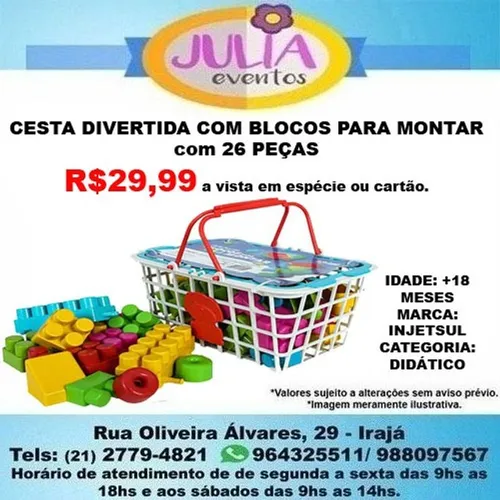 Cesta divertida com blocos de montar com 26 peças infantil