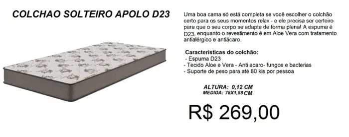 Colchão de espuma tamanho solteiro 