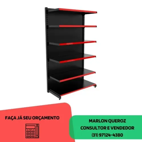 Gondola de Aço Preta Parede 2M 6 bandejas