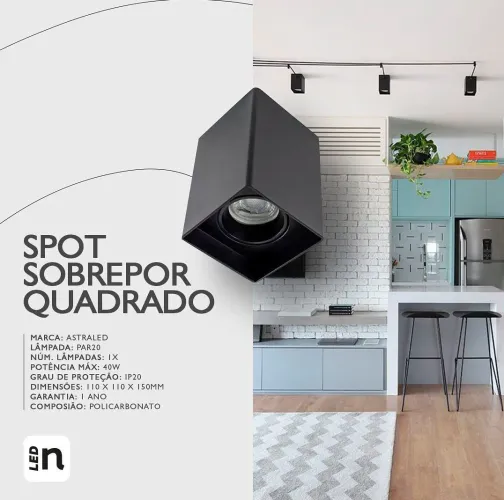 Spot Sobrepor Quadrado - Iluminação Moderna