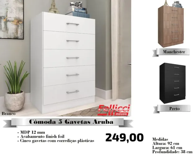 Cômoda 5 gavetas Aruba Feliici- ENTREGA HOJE !!!
