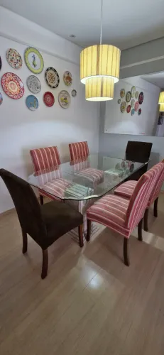 Mesa de Jantar de Vidro com Mármore Travertino com 6 cadeiras