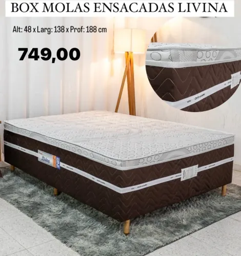 Cama box casal de molas livina com pés em madeira - ENTREGA HOJE !!!