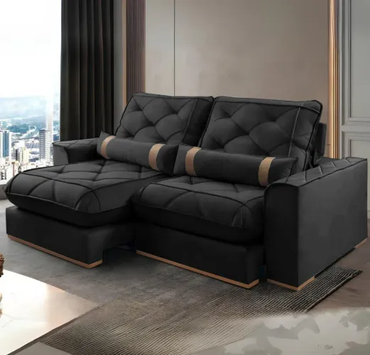 Sofá Retrátil e Reclinável Black 2,50m Molas Ensacadas tt87