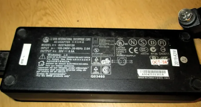 Adaptador CA para Notebook DIN LI SHIN 20V 6A 120W 4 Pinos, Notebook 0227A20120