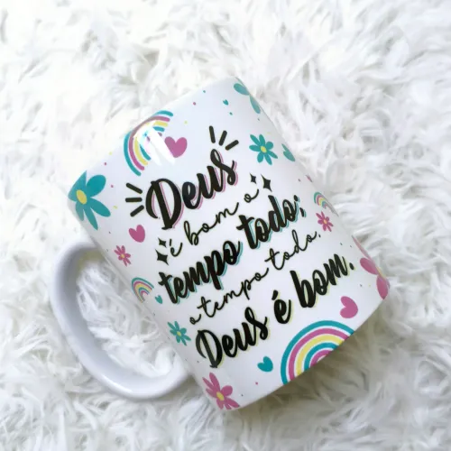 Caneca Evangélica Deus é Bom o Tempo Todo - Fé que inspira todos os dias! 