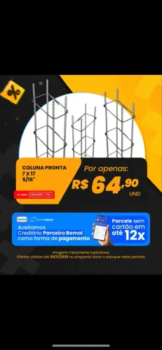 Promoção de coluna pronta 5/16 estribo 7 x 17 de 6m 