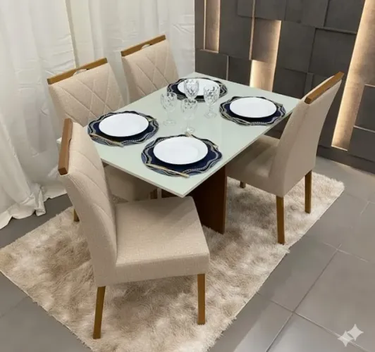 Mesa de Jantar com Cadeiras de madeira maciça bege nova de loja