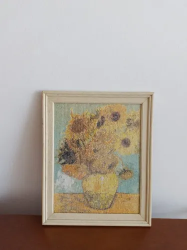 Quadro decorativo Girassois Van Gogh bordado á mao em ponto cruz