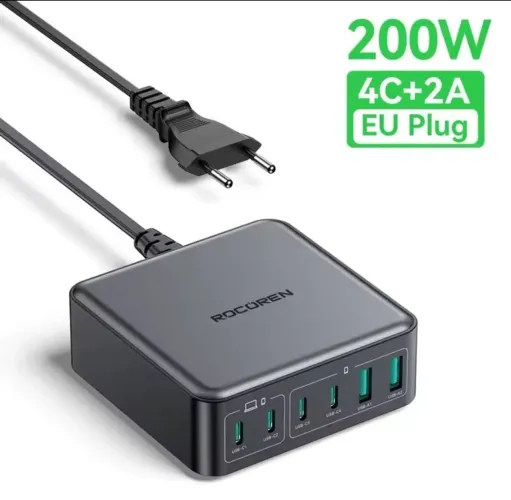 Carregador Rocoren Novo Original 200W De Potência 4C+2A
